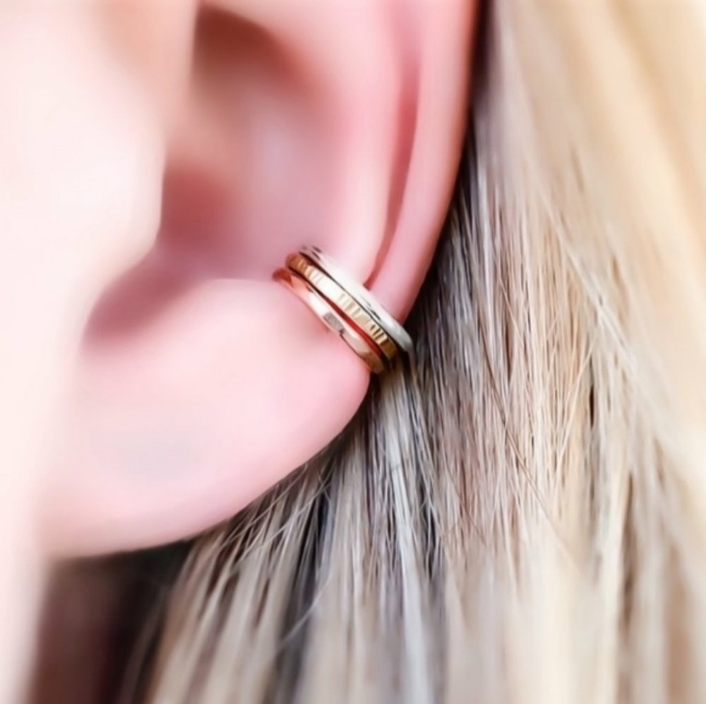 Set of 3 tri-color ear cuff fake cartilage earring